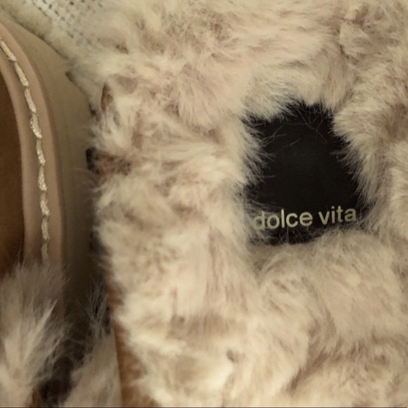 NWOT Dolce Vita | Saddle Tan Leather Suede Sandals & Super Soft Faux Fur Lining - Picture 4 of 13
